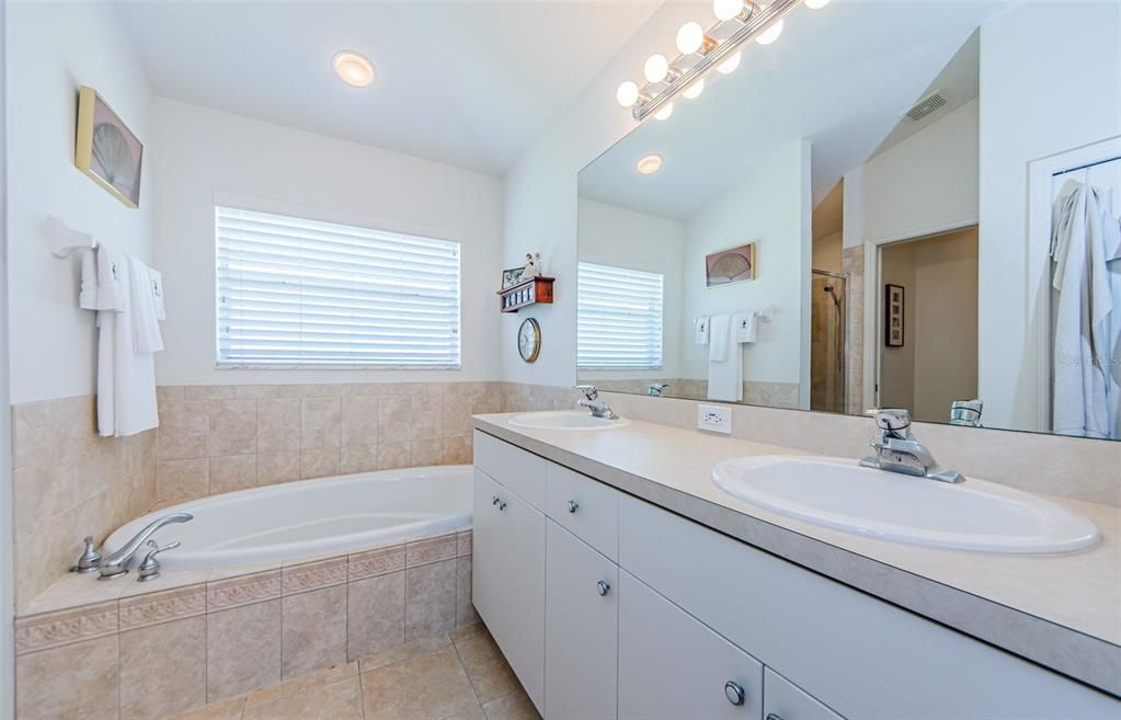 Master bath, double sinks and separate shower and tub