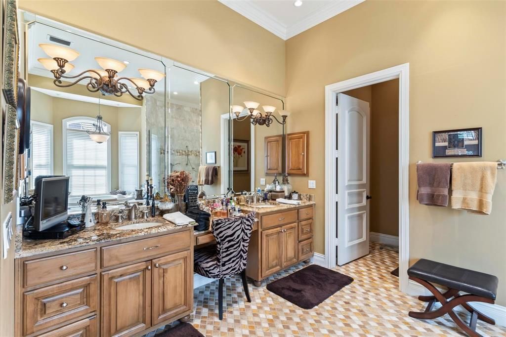 Double Sinks, Granite Counters and Built In Vanity