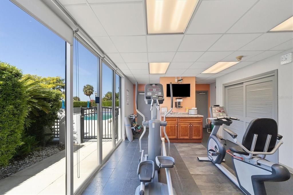 Fitness center steps away from the pool