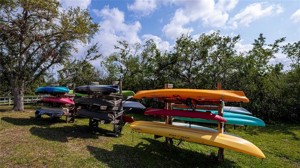 The kayak racks will hold your kayak until you are ready to go!  Another great form of entertainment at Gasparilla - kayaking!