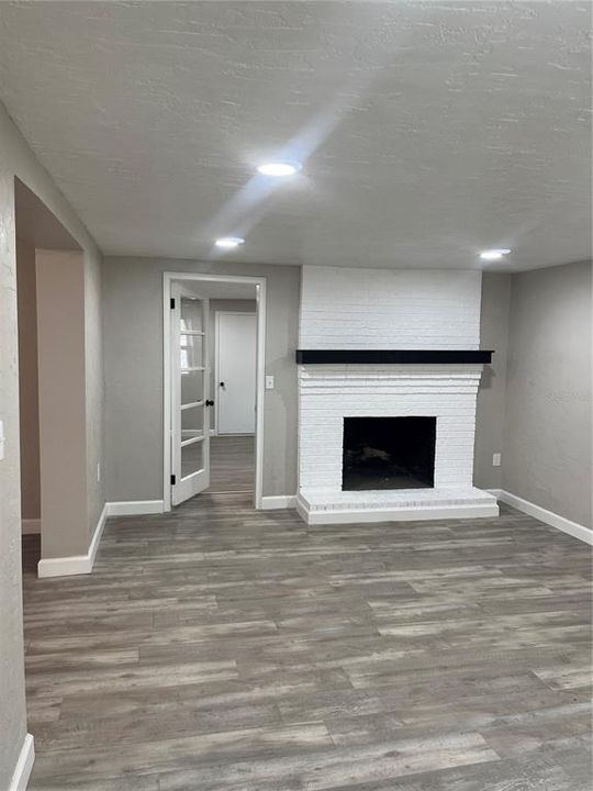 Family room with fireplace