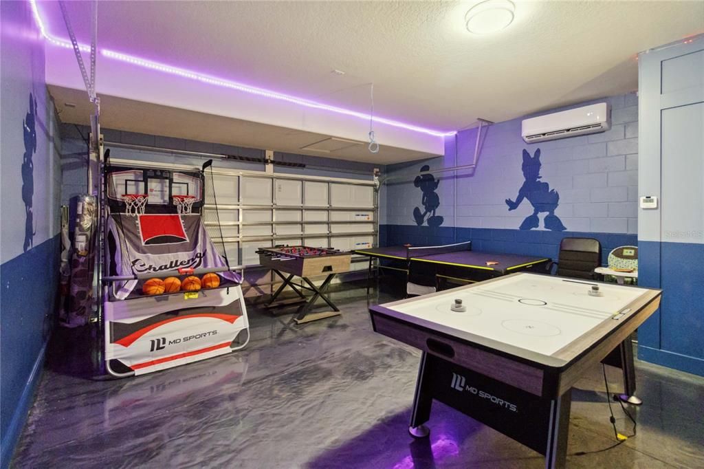 Garage game room with mini split AC