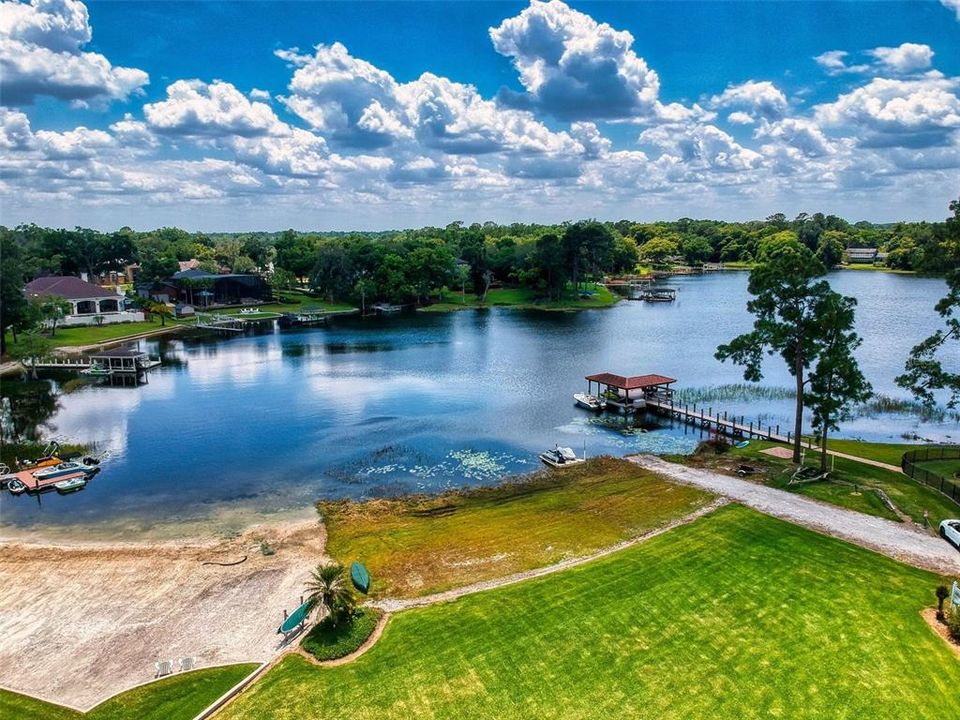 aerial of lake in front of home