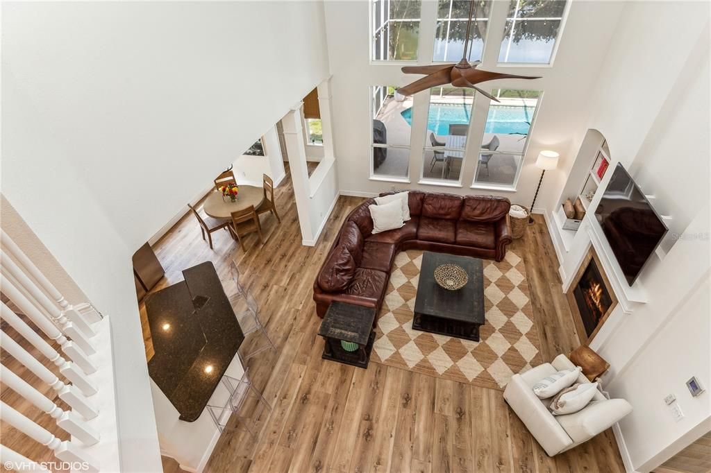 Second Level View of Great Room/Pool/Pond