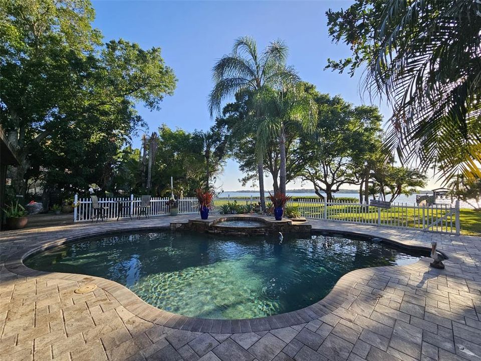 heated saltwater pool &  spa overlooks Bay