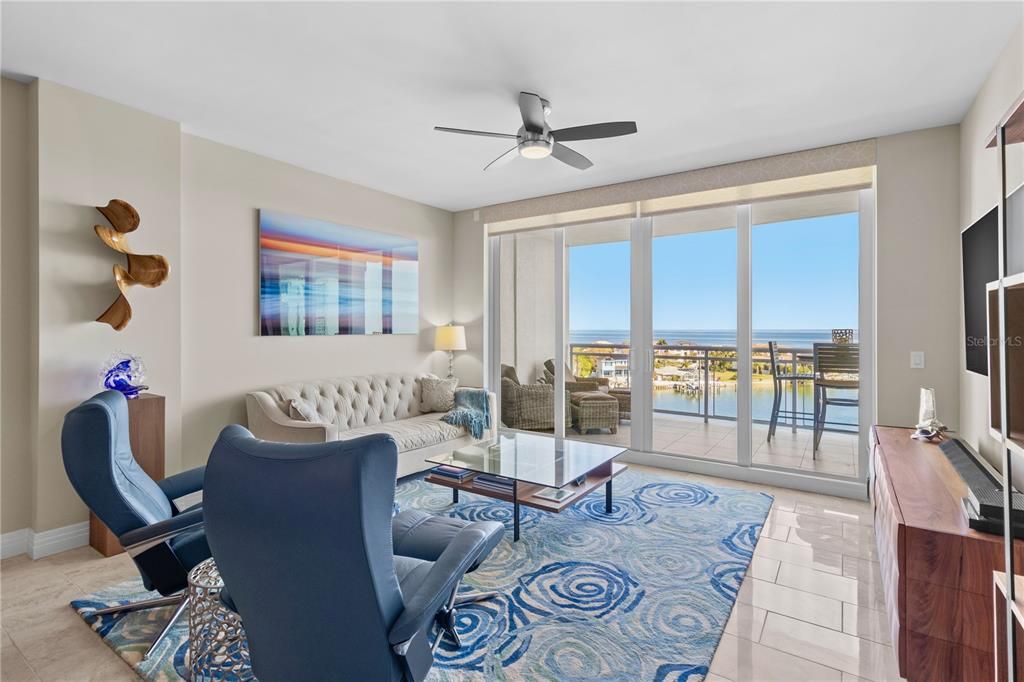 Living Room with Balcony and View of Tampa Bay