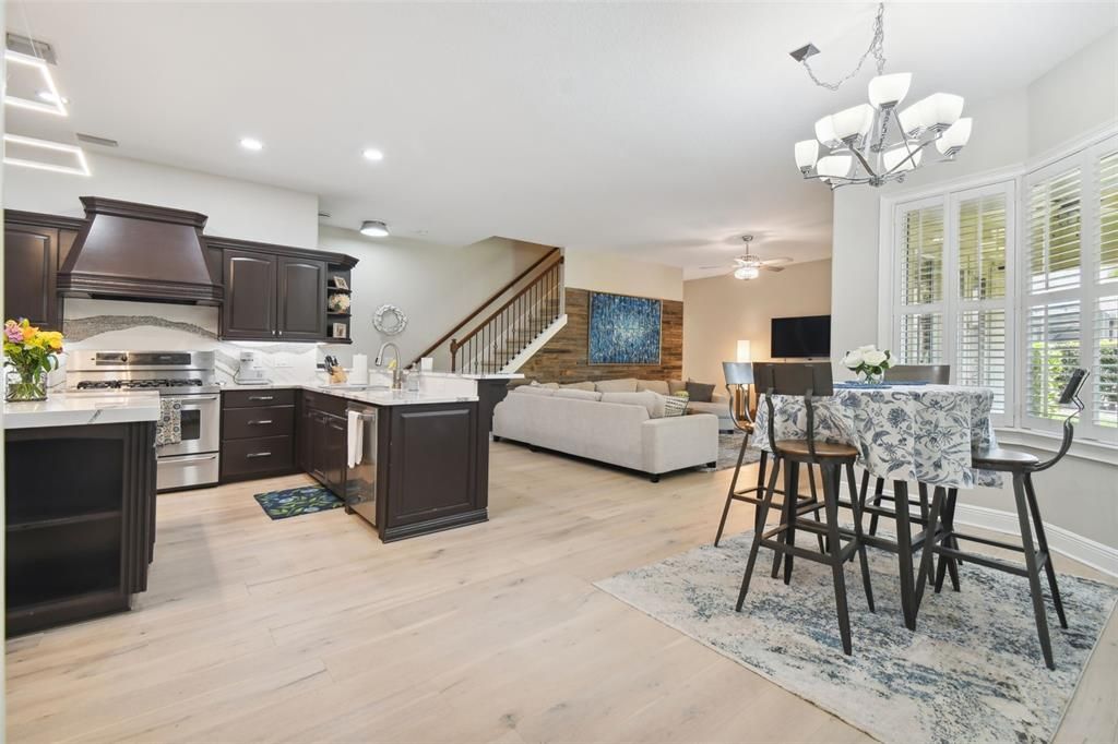 Kitchen overlooking the nook and family room