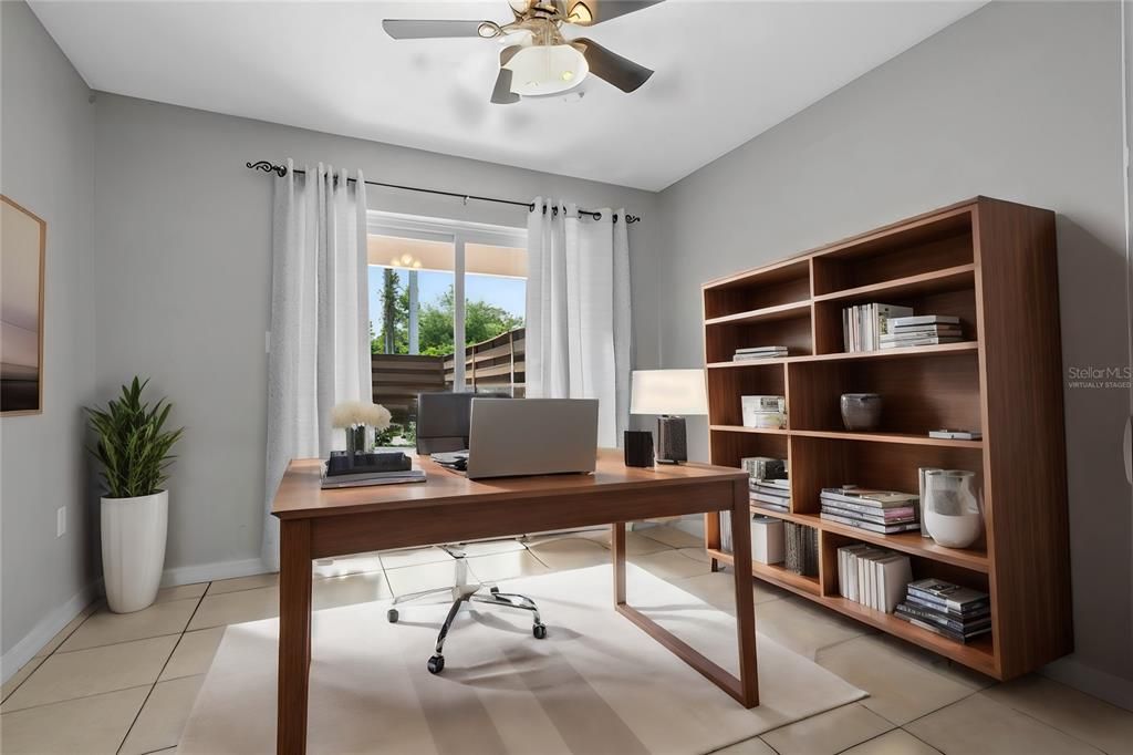 Virtually staged bedroom 3 downstairs would be perfect as a home office