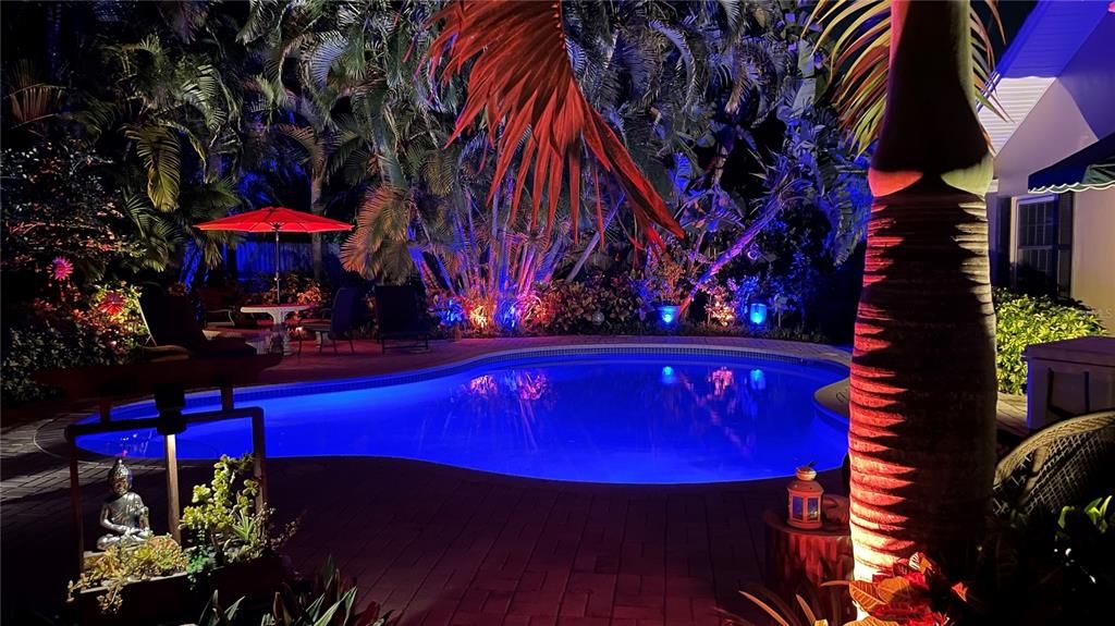 Night pool view with lighting