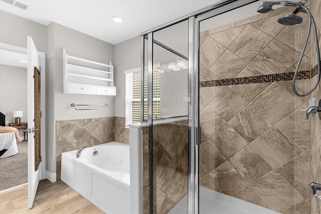 Primary Bath tub with separate walk-in shower