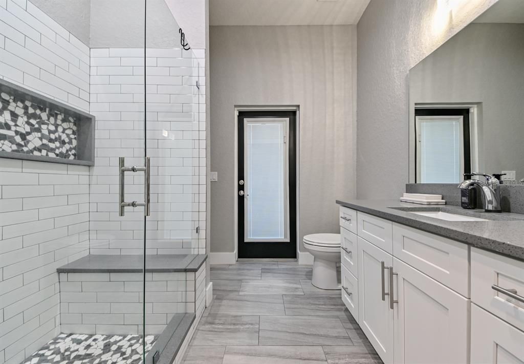 In-Law Suite: Bathroom Walk in shower w/bench seat