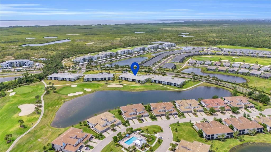 Welcome to true Resort Style Living within Heritage Landing Golf & Country Club. END UNIT-(blue arrow represents the building only-home is far left condo). GORDON LEWIS designed 18 hole-Par 71 course. Sold TURNKEY to makes your move HASSLE FREE. Views Glaore-Sunset & Sunrise!