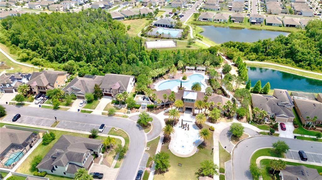 2 Clubhouses, splash pad, lap pool, swimming pool, basketball courts.