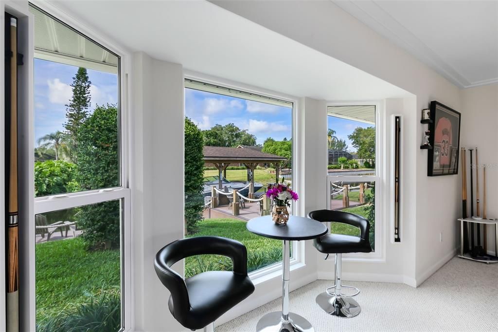 Bay Window in Family Room overlooking Boathouse and Canal