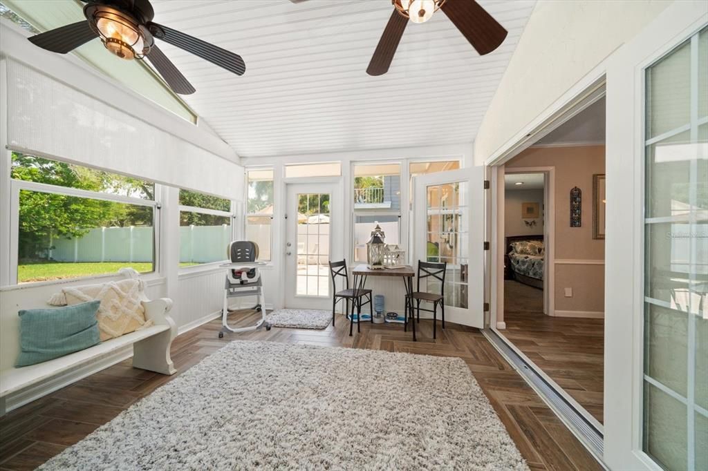 Attractive vaulted ceilings and French doors