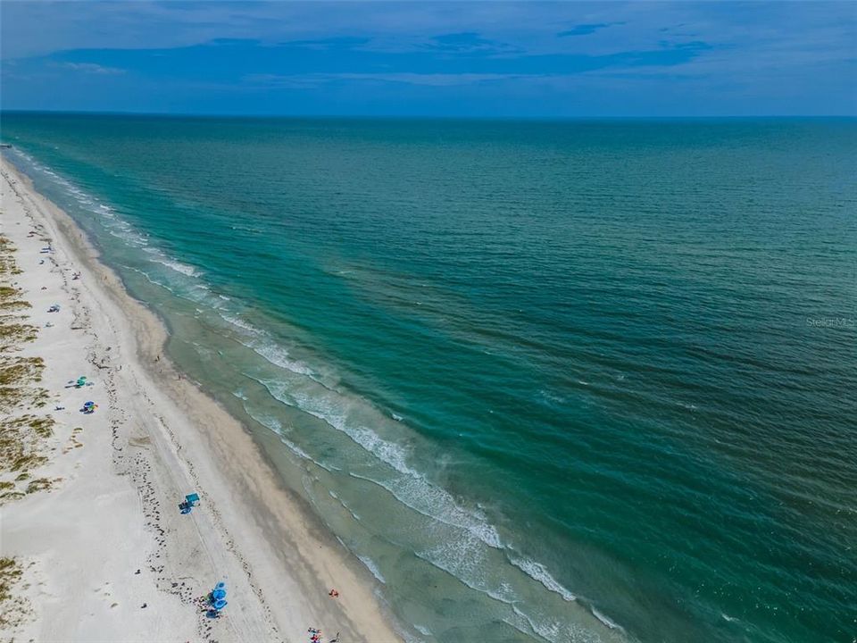 The sandy beaches of the Gulf of Mexico across the street