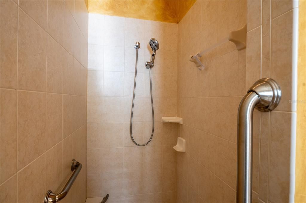 Walk in shower with safety bars