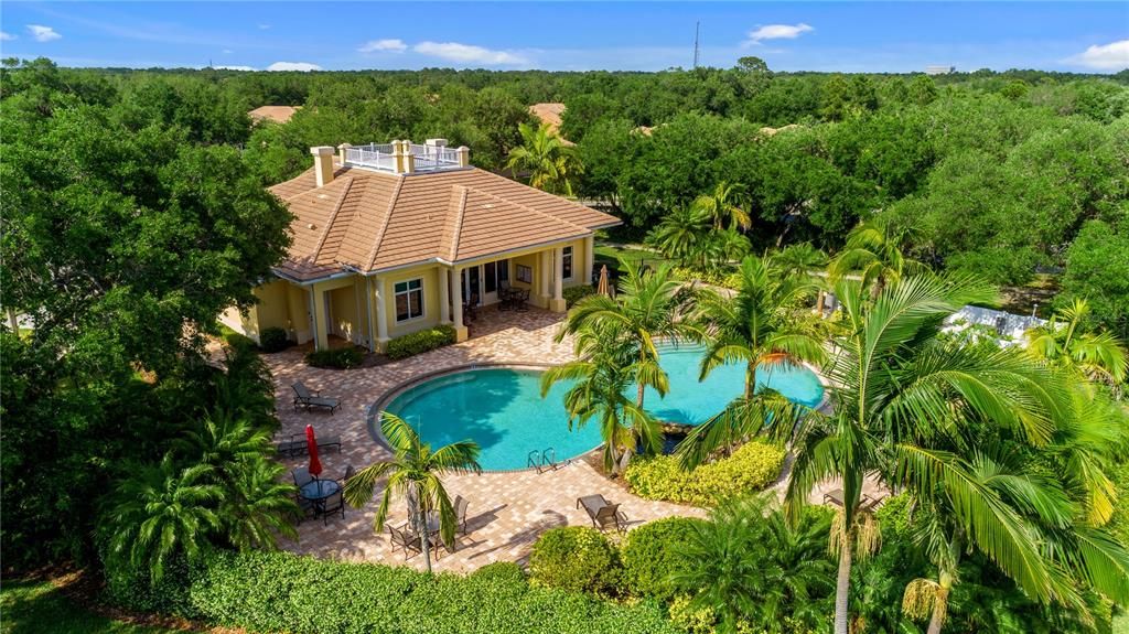 tropical clubhouse and pool