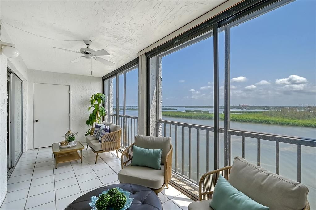 Expansive lanai overlooking the bay and nature preserve.