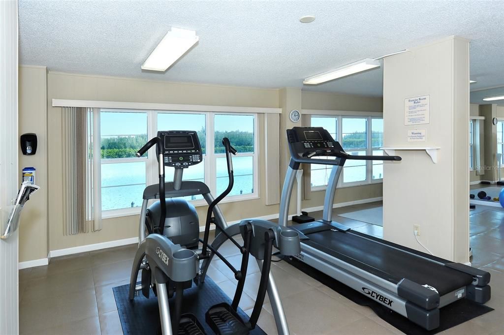 Fitness in each building overlooking the water.