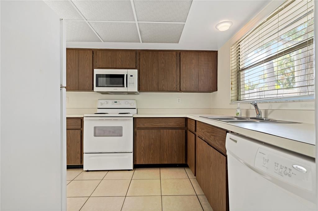 view from living room to kitchen