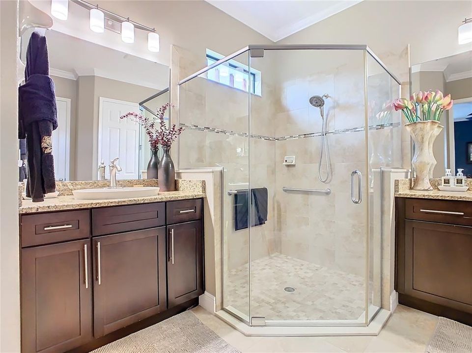 Glass Enclosed Walk-in Shower Stall.