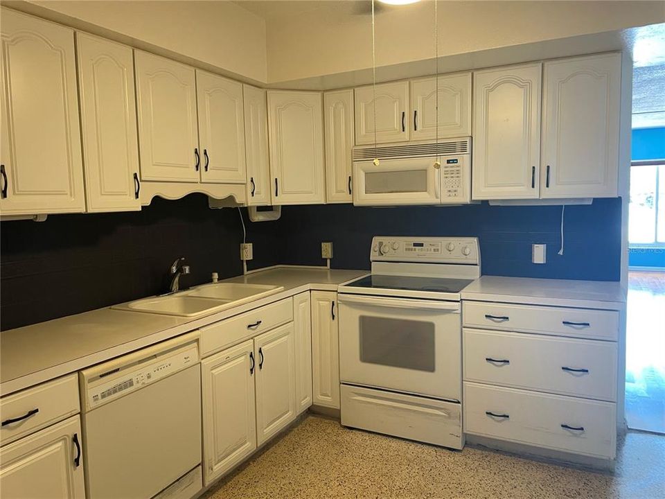 The kitchen is equipped with dishwasher, microwave, oven range and refrigerator.