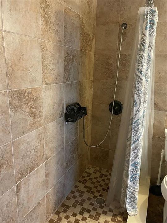 Zero entry with hand held shower head.