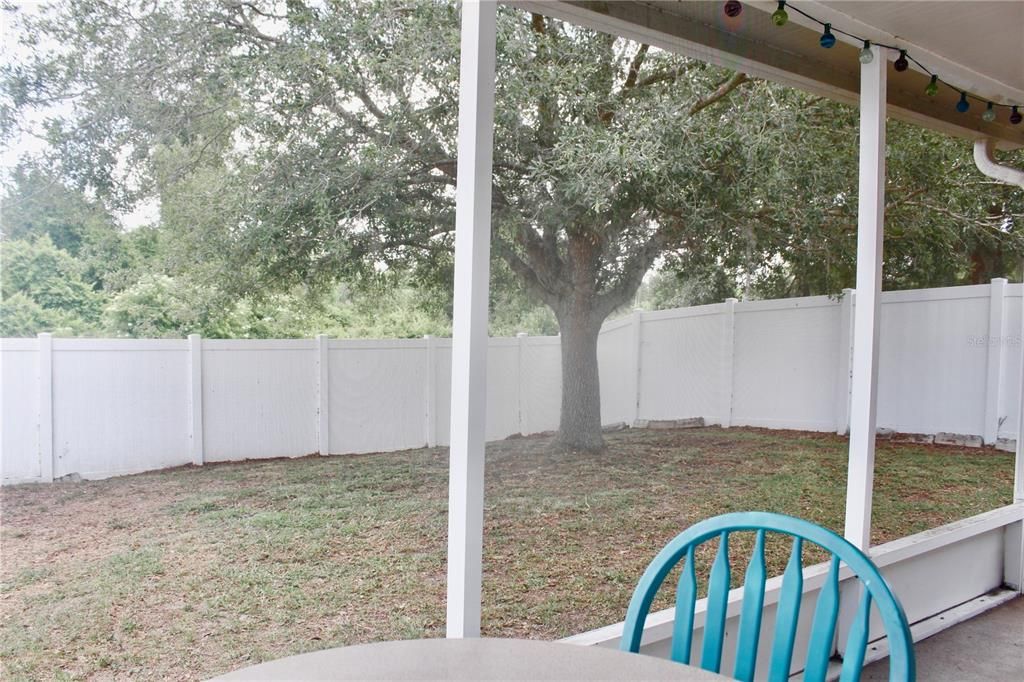 Back yard is full enclosed with new white vinyl fencing.