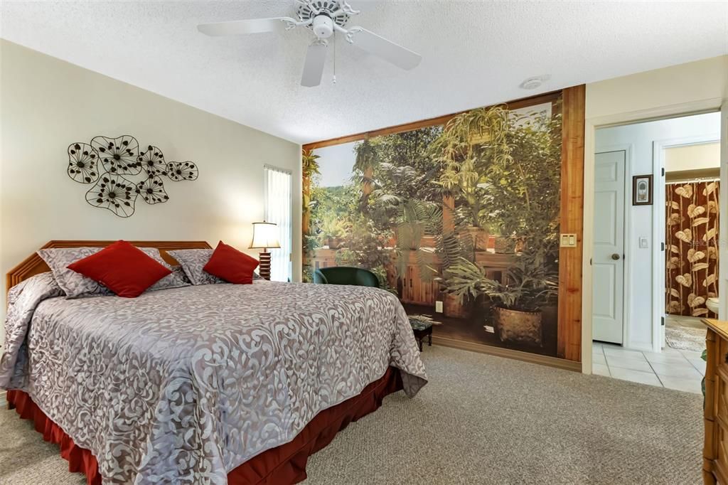 Master bedroom with a beautiful wall of nature!