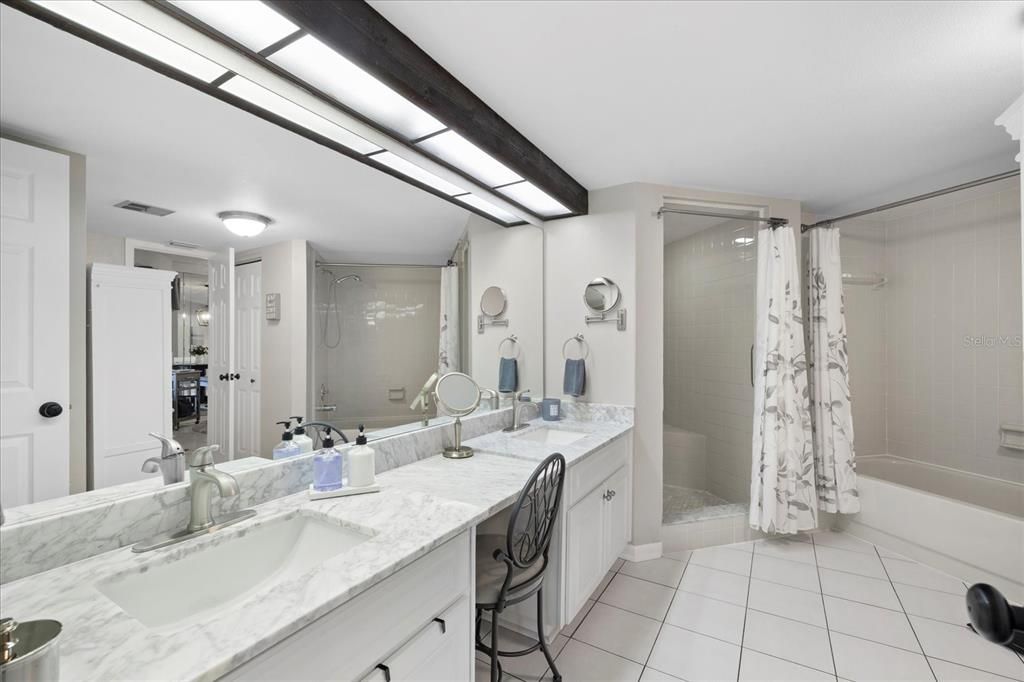 Master Bathroom with new Carerra marble vanity