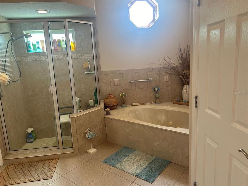 Separate jacuzzi tub and ample stall shower
