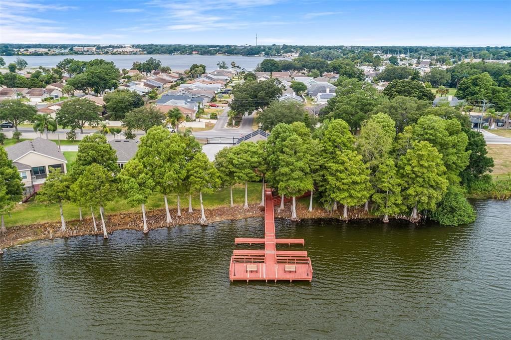 AERAIL VIEW OF COMMUNITY DOCK ON LAKE NED & SURROUNDING AREA