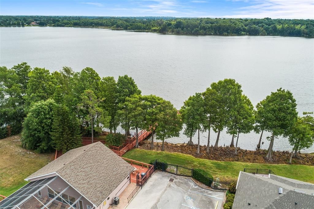 AERIAL VIEW OF CLUBHOUSE, DECK, DOCK & LAKE NED!