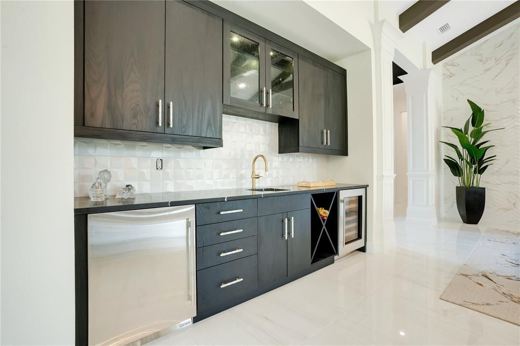 Wet serving area with ice maker and wine cooler