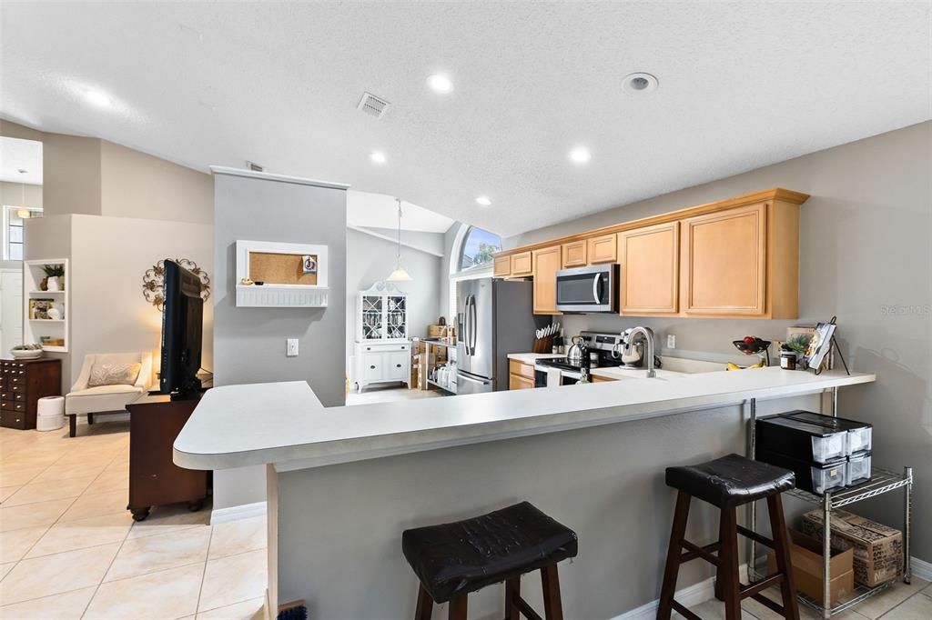 Spacious kitchen with an oversized breakfast bar