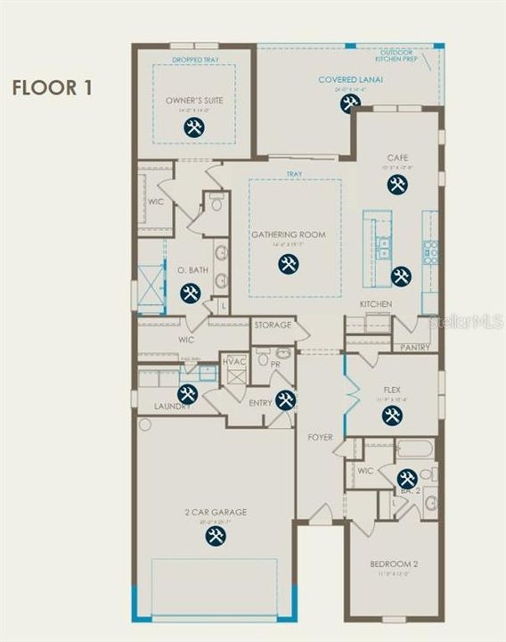 Floor plan with structural options.