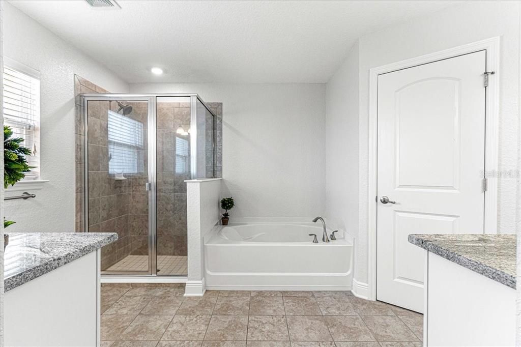 Primary bathroom with tub and shower