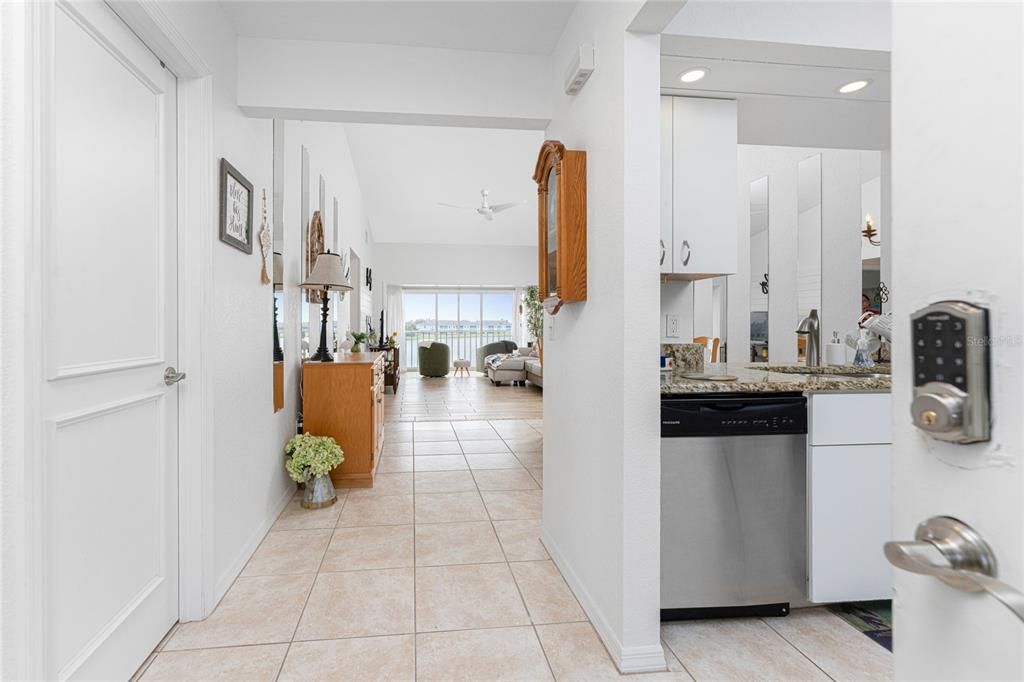 Open floorplan with cathedral ceiling.