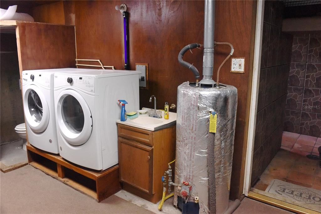 Washer, dryer, hotwater heater, utility sink