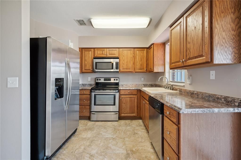 Kitchen with stainless steel appliances