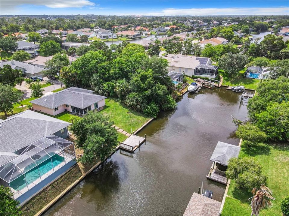 Aerial view over canal