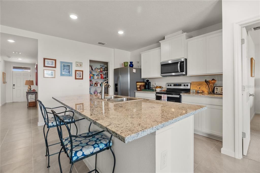 kitchen with bar and island