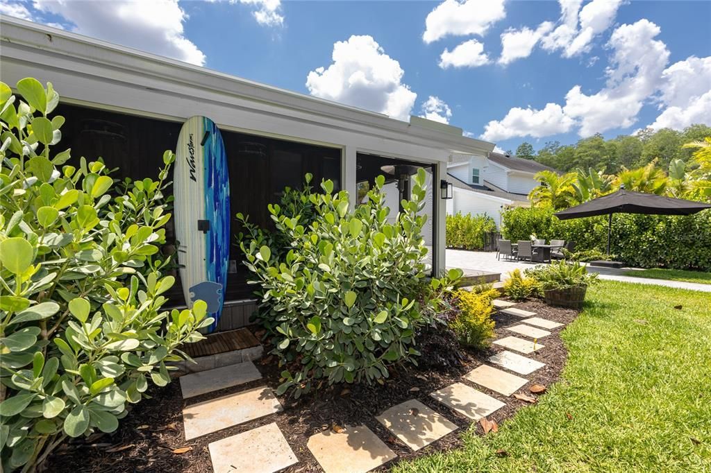 Outdoor shower by yoga/exercise room