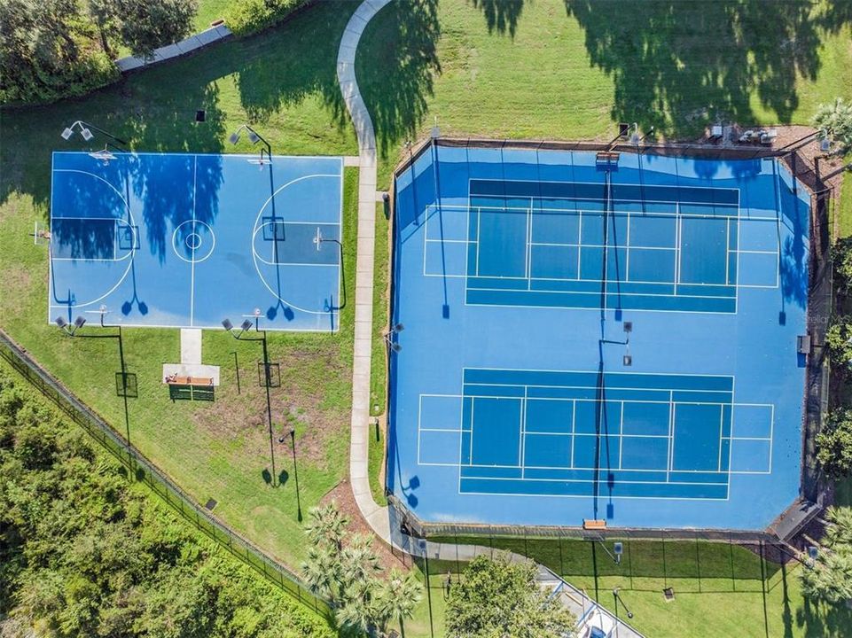 Sports Courts With Pickleball and Tennis Lines