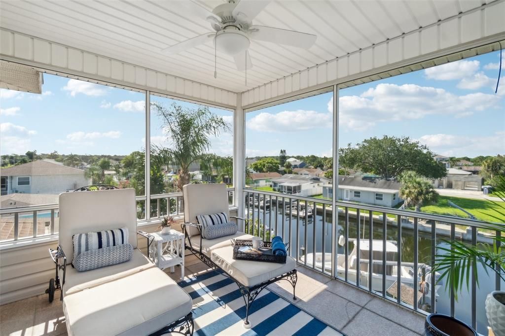 Private screened porch with amazing sunset views