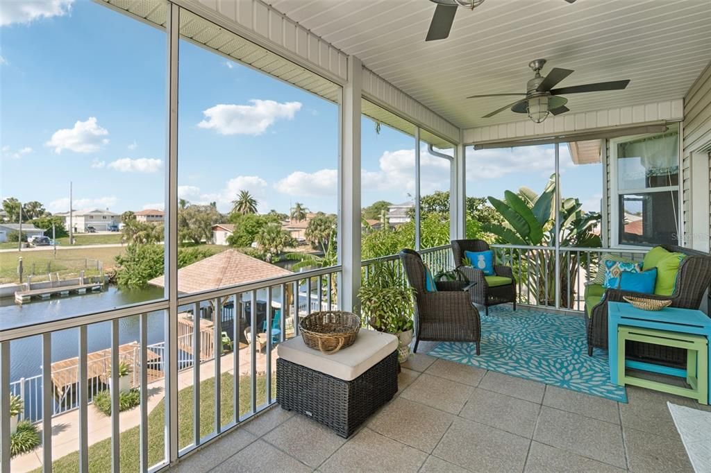 Porch off living room with canal view