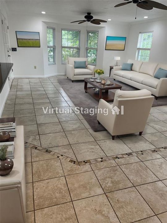 Living room virtually staged