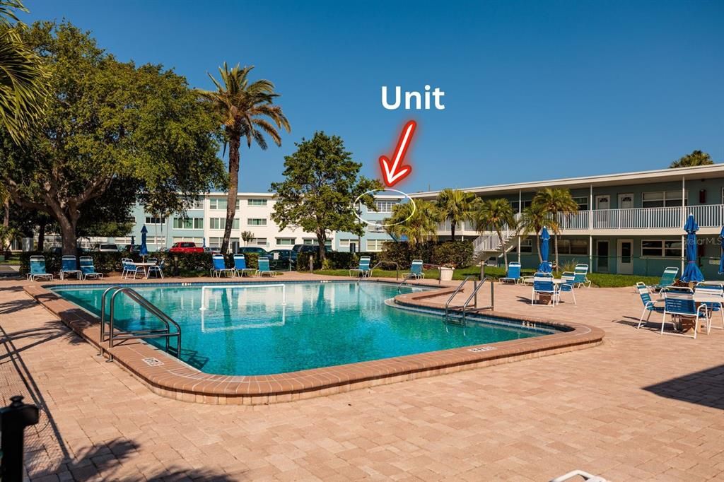Unit 338 looks at the pool & has bay views.