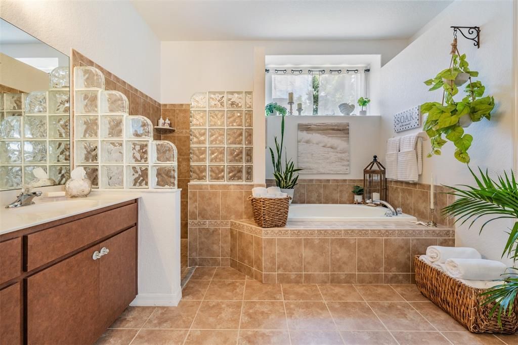 Luxurious Soaking tub and Large shower